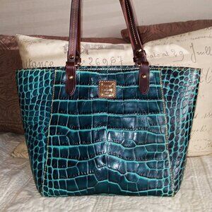 Dooney and Bourke Oakland Janie Teal Croco Leather Tote